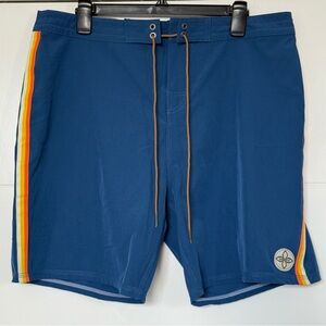 Men's Blue Swim Shorts with Rainbow Stripe